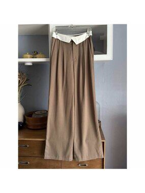 Reformation Stevie Pants Wide Leg Trousers Pleated High Rise In Mushroom
